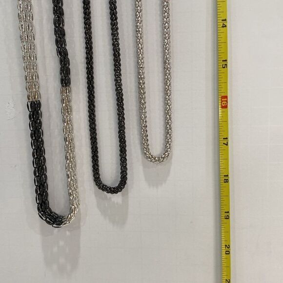 Black Silver Tone Bicolor Multi Strand Layered Necklace Multi Style Chain - Picture 10 of 10